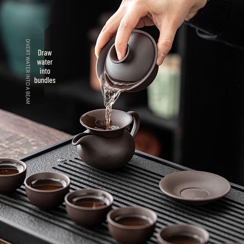 Gong He Jing Pin 9-Piece Zisha Ceramic Tea Set with Dual-Use Tray