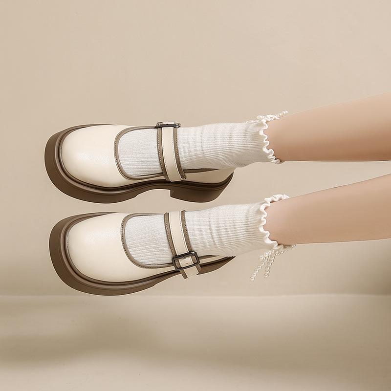 Fashion French Mary Jane Single Shoes Women'S Spring Versatile Platform Heightening Skirt Small Leather Shoes