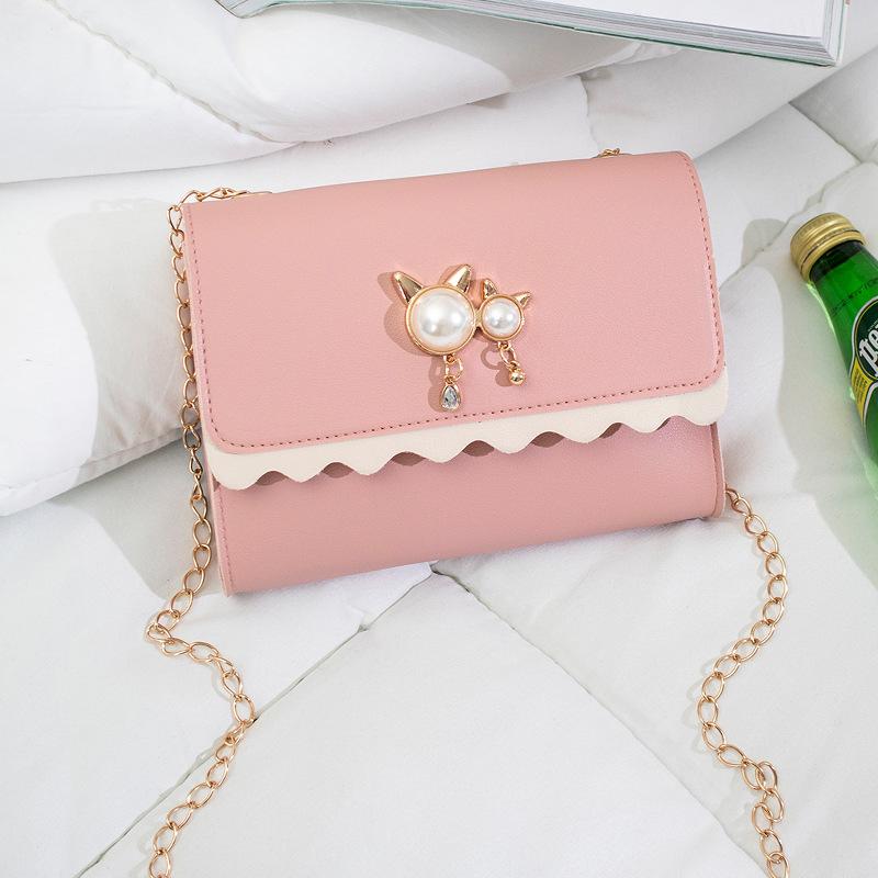 

Женская сумка через плечо с жемчужной декоративной цепочкой в виде волны с кошачьей головой, универсальная розовый