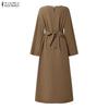 ZANZEA Women Casual Round Neck Solid Color Long Sleeve Loose Muslim Dress