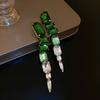 Long Tassels Square Green Crystal Drop Earrings Hyperbole Oversize Dangle Earrings For Women Banquet Jewelry Gifts
