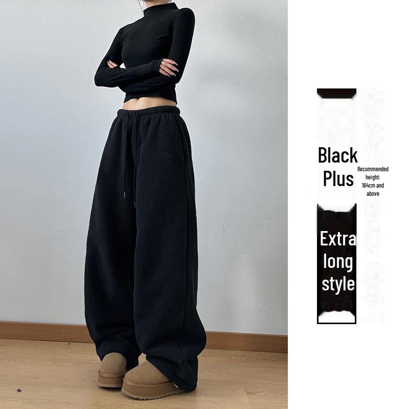 Damskie dwustronne pluszowe polarowe spodnie z szerokimi nogawkami – leniwe, stylowe, z wysokim stanem, ciepłe, luźne, wszechstronne spodnie zimowe.