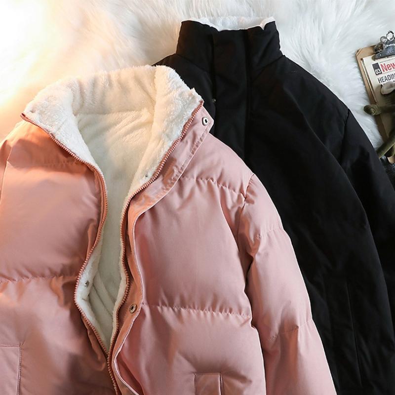 Stand-up Collar Cotton Clothing Men and Women Paragraph Thickened Loose Cotton Jacket Couples Paragraph Cotton Coat Men with Multiple Pockets Design