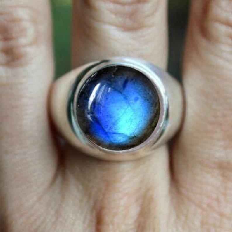 Labradorite Ring, 925 Sterling Silver, Round Gemstone, Handmade Ring, Unisex Ring, Mens Ring, Blue Stone, Anniversary Gift