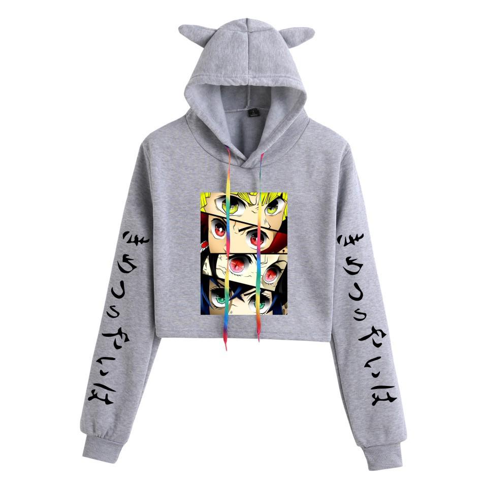 Demon Slayer Japanese Anime Cat-Themed Women's Two-Piece Crop Top & Shorts Set