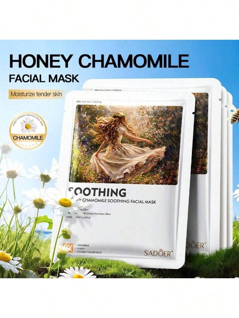 1pc Honey & Chamomile Soothing Face Mask, Hydrating & Moisturizing, Deep Hydration, Improves Dry & R