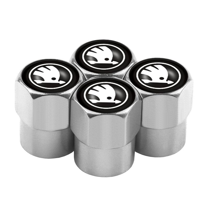 4pcs Car Wheel Tire Valve Caps Stem Case For Skoda Octavia Fabia Rapid Yeti Superb Kamiq S Kodiaq Roomster Scala Auto Accessorie