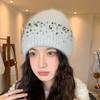 Knitted Hat Women's Winter Thickened Warm Ear Protection Hat Rhinestone Wool Hat Winter Hats for Women, Beanies for Women, Hats for Women Winter
