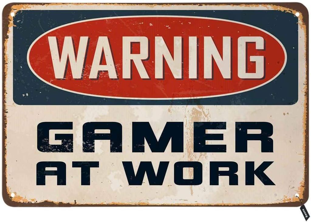 Swono Warning Gamer At Work Tin SignsVintage Metal Tin Sign for Men WomenWall Decor for BarsRestaurantsCafes Pubs