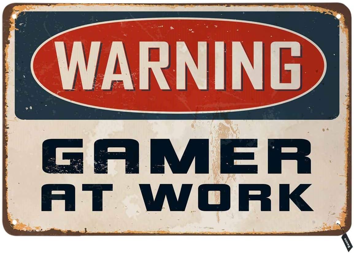 Swono Warning Gamer at Work Tin SignsVintage Metal Tin Sign for Men WomenWall Decor for BarsRestaurantsCafes Pubs 20x30cm(7.8x11.8inch)