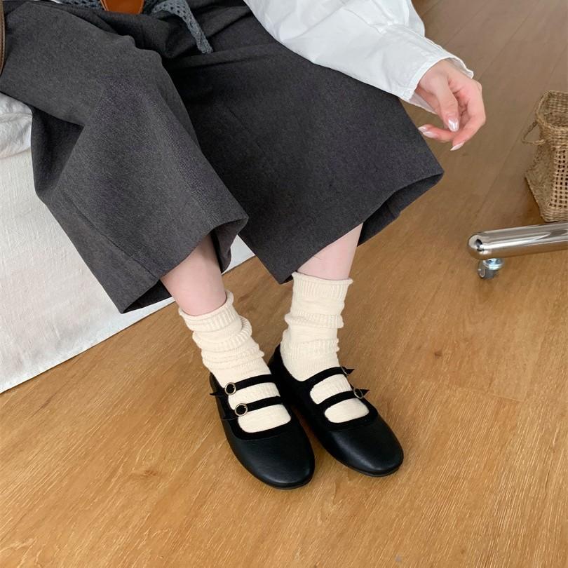 Premium retro double-breasted woolen Mary Jane shoes women's 2025 autumn and winter new versatile flat single shoes grandma shoes