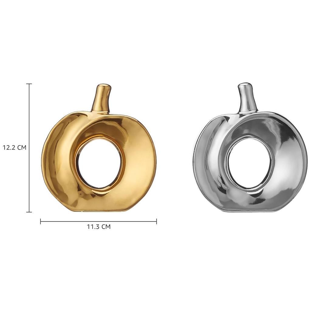 Lavish Golden and Silver Apple Ceramic Home Decor Showpiece (Pack of 2,Golden & Silver)