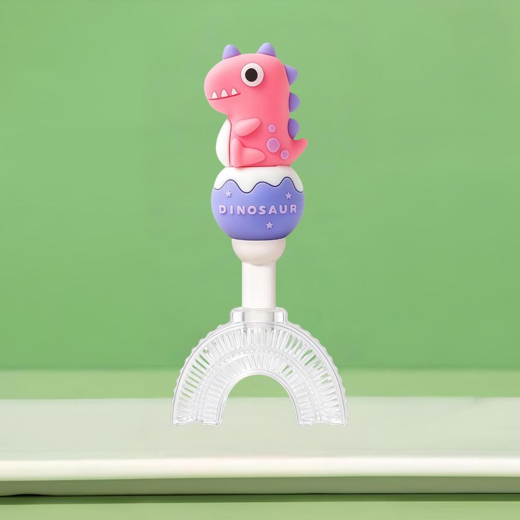 Children's U-Shape Toothbrush: Soft Silicone Bristles, Dinosaur Handle, Ages 1-12.