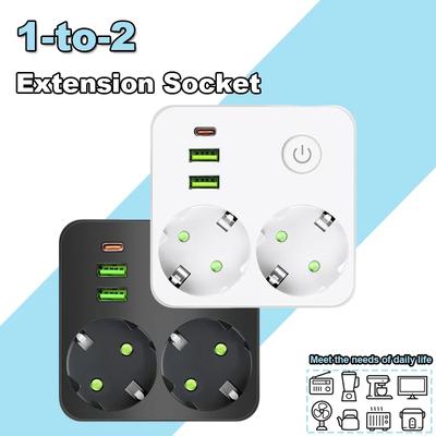 1 To 2 Minimalist Extension Socket EU Plug Black & White Type-C and 2 USB Ports For Bedrooms Kitchens Multi-Function Wall Socket