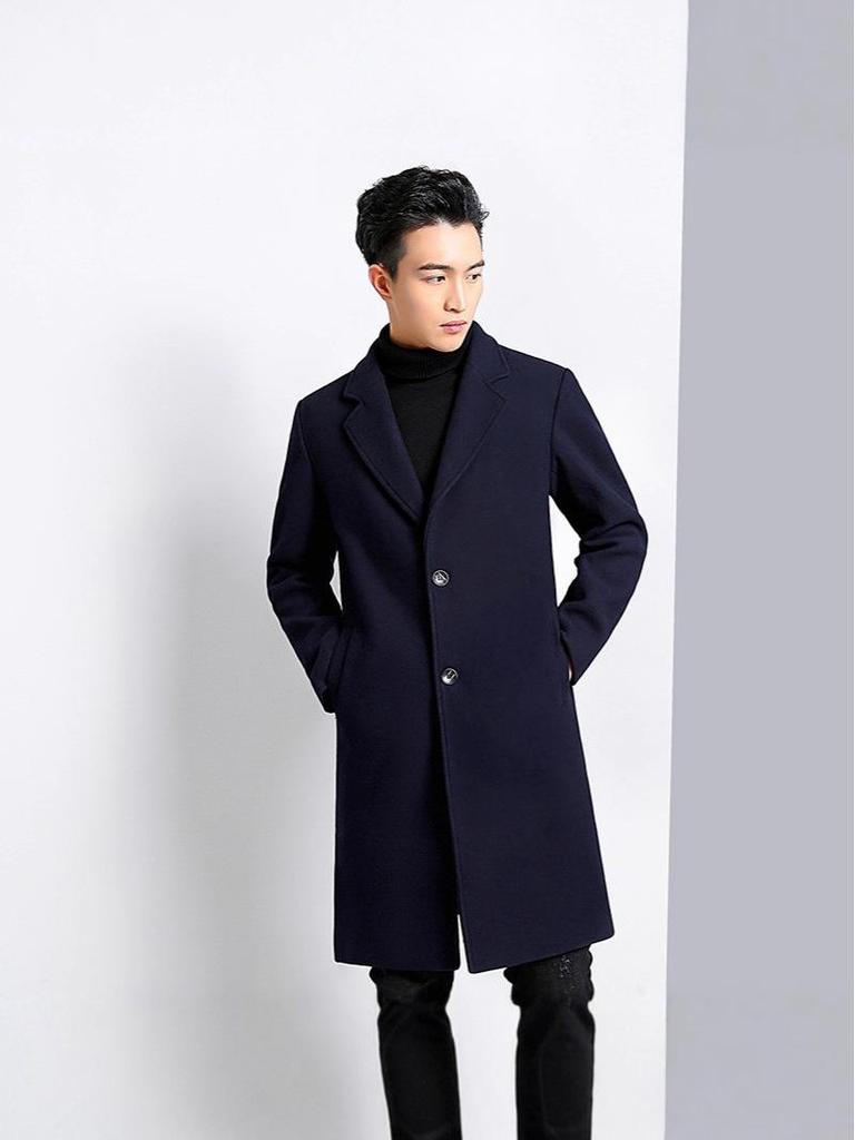 2025 Autumn/Winter Men's Mid-Length Woolen Trench Coats - Thickened, Casual High-End Jackets