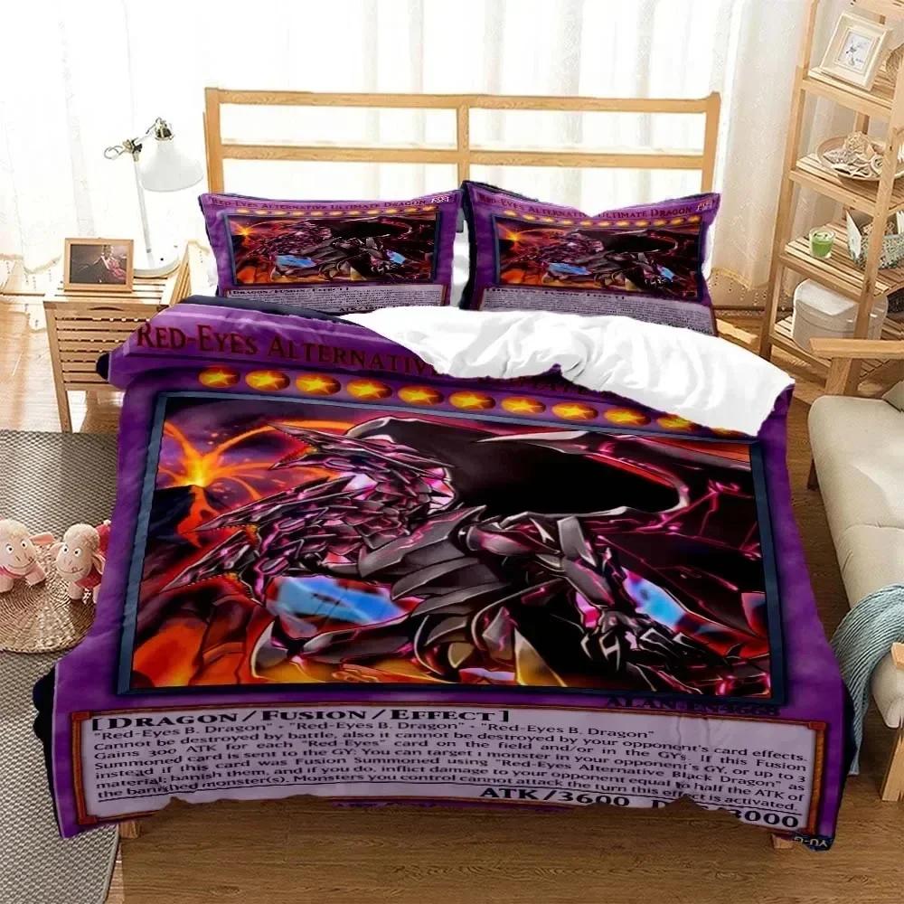 Anime Yu-Gi-Oh Game Card Bedding Set Duvet Cover Sheet Printed Bed Set Pillowcase Bed Full Queen King Size Comforter Bedroom