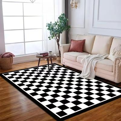 Alfombrilla de Piso Impresa con Patrón Cuadros Blanco y Negro Duradera y Hermosa Adecuada para Cocina, Sala de Estar y Decoración del Hogar