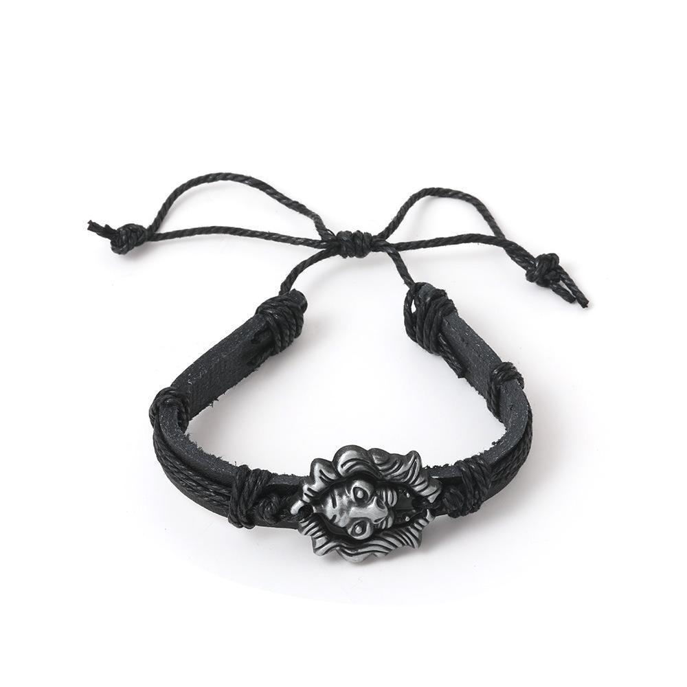 Men's and Women's Retro Wolf Head and Lion Head Leather Adjustable Bracelet Hand Rope