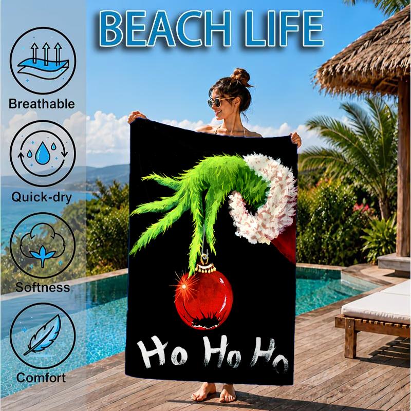 Green monster Christmas Spirit Beach Towel, Microfiber Beach Towel, Perfect For Pool, Beach, Travel, Home Decor Beach Party Fan gifts