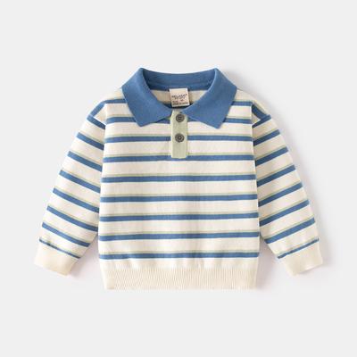 Vestiti per bambini Ragazzi Maglione casual Bambino Primavera e autunno Maglione lavorato a maglia con risvolto Ragazzi Top caldo a righe