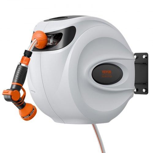 VEVOR Retractable Garden Hose Reel, 1/2" x 131.23 ft Wall Mounted Hose Reel, Heavy Duty Garden Hose Reel with 9 Patterns Nozzle, Any Length Lock