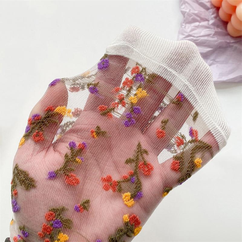 Women's Socks Thin Summer New Novelty Color Fashion Ladies Transparent Socks Breathable Korean Style Girls Flower Socks Modern