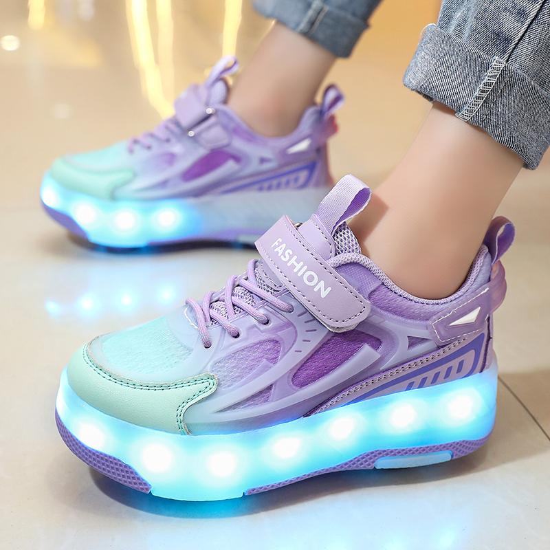 Adidași luminoși pentru copii Încărcare și dezasamblare Patru roți LED Adidași luminoși pentru copii Băiat Adidași luminoși