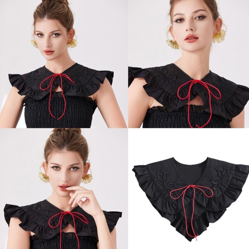 CourtStyle Detachable Collar with Ruffle Trim and Embroidery Bowknot Shirt Collar Shawl Wrap Formal Occasion Accessory