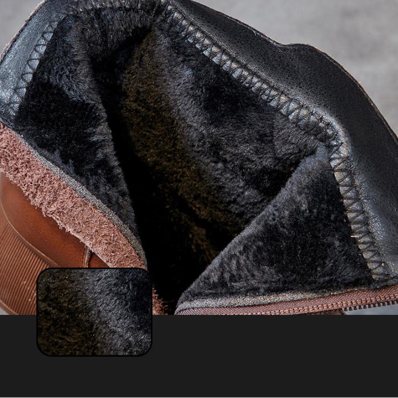 Johnature Moteriški trumpi batai etninio stiliaus storu kulnu minkštu padu margintu apvaliu pirštu šilti moteriški batai