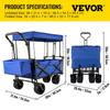 Collapsible Wagon Cart, Foldable Wagon Cart w/ Removable Canopy 600D Oxford Cloth, Collapsible Wagon Oversized Wheels Portable Folding Wagon