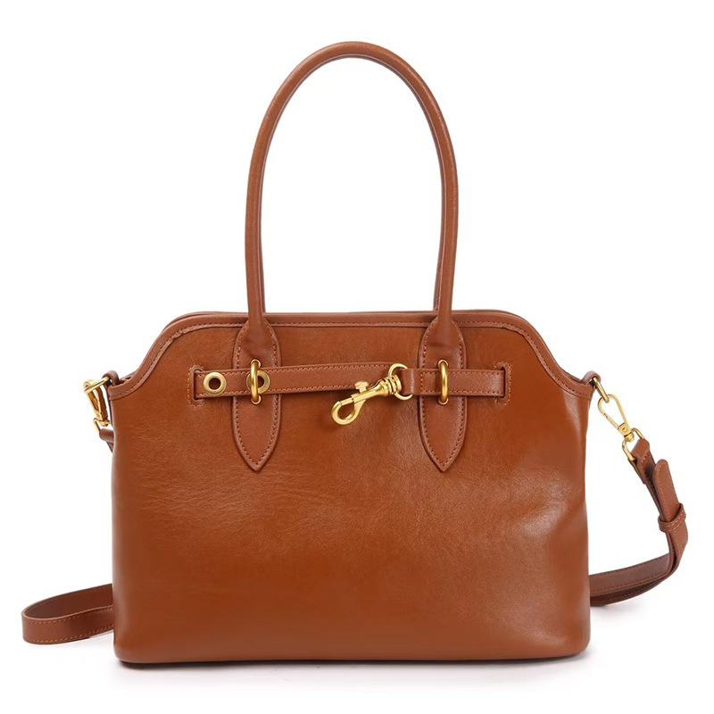 2025 Autumn Winter New Genuine Leather Handbag Women Tote Bag Vintage Versatile Vegetable Tanned Top Layer Cowhide Commuter Women's Bag Crossbody