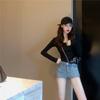 Autumn New Sexy Halter Long Sleeve T-shirt Women All Design Sense U Collar Solid Color Top Spice Girl Base Shirt