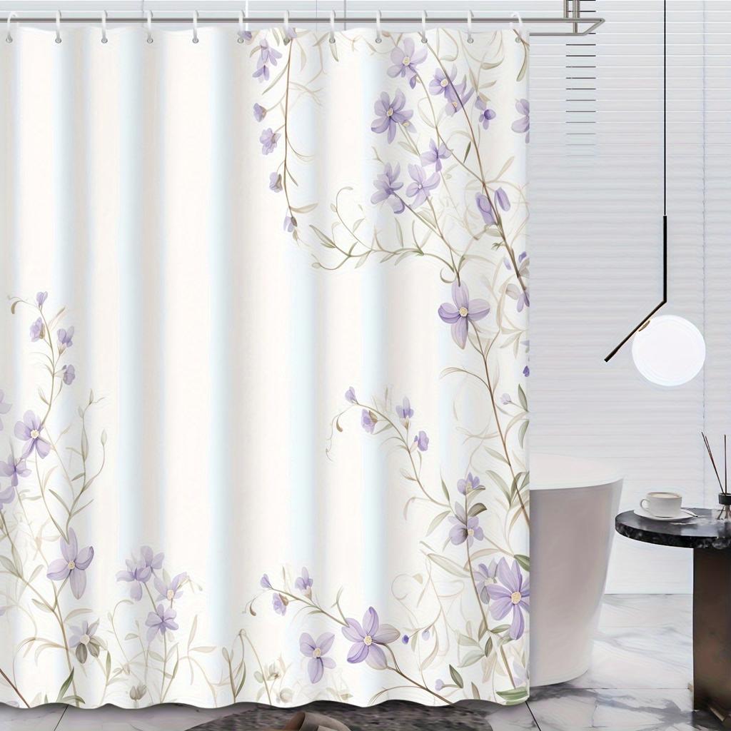 1pcs Hand Painted Fresh Purple Floral Romantic Vine Print Shower Curtain Bathroom Shower Curtain Tapestry Wall Decor Tapestry
