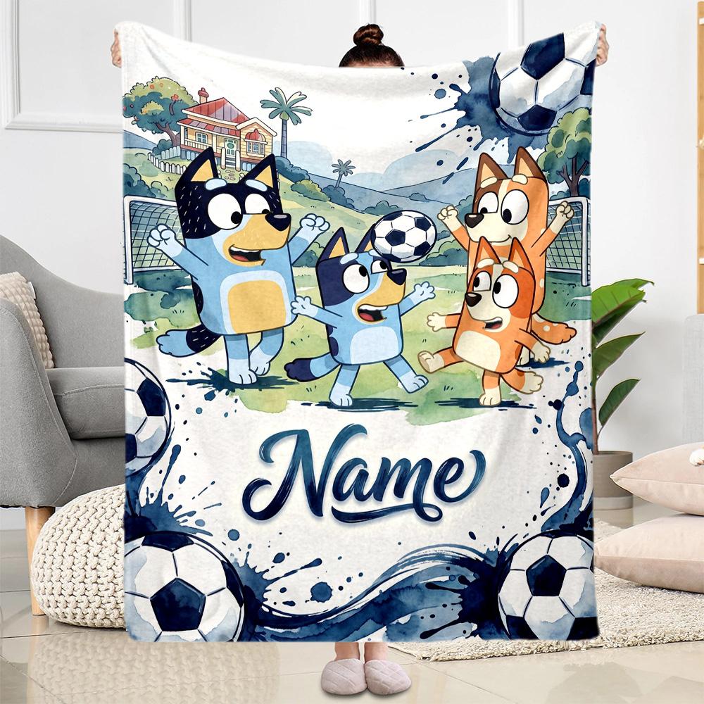 Bluey's Adventure World Customize Your Name Blanket Throw Personalized Blanket Warmthful Decor for Bed Living Room Bedding Chair Four Seasons Universa