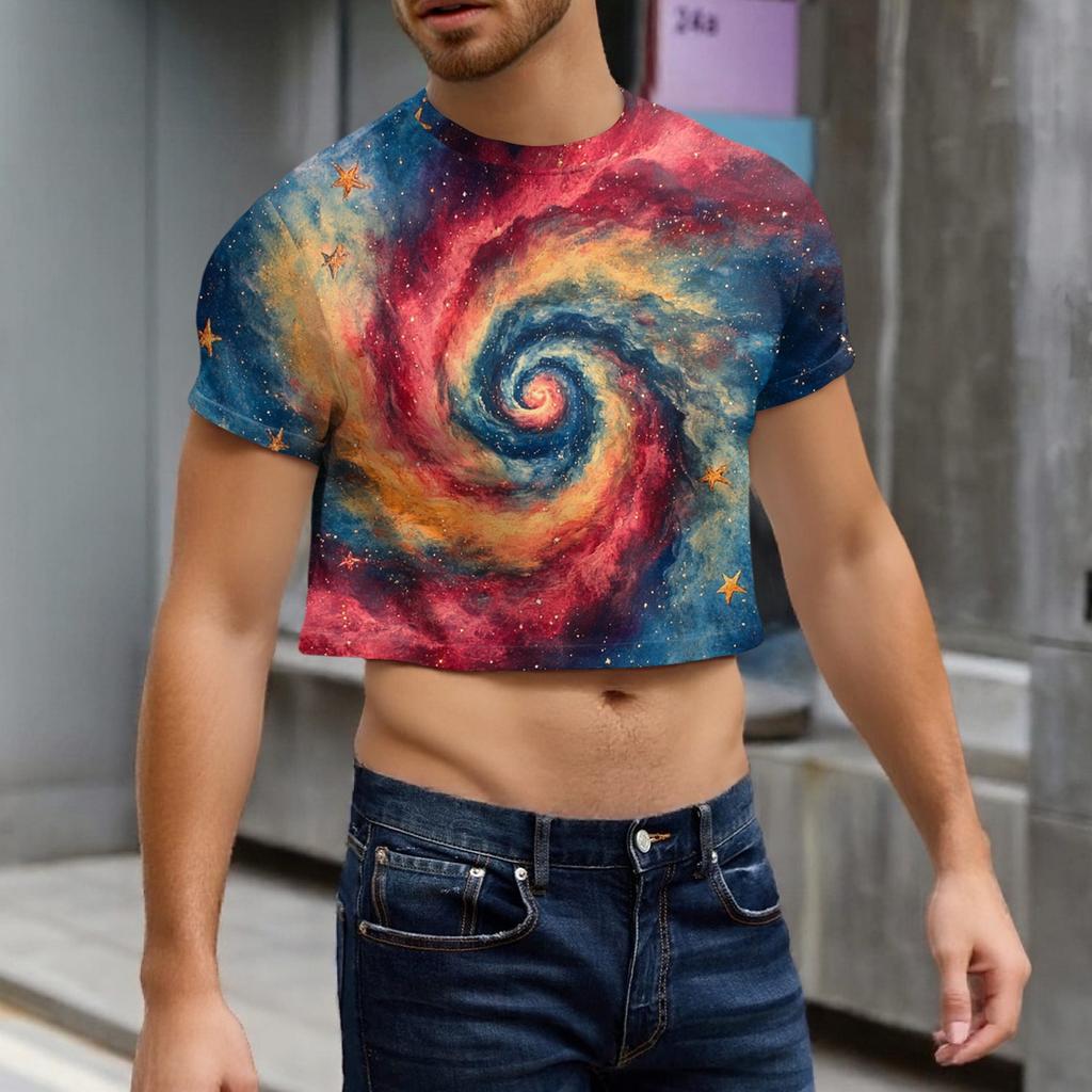 Men's Half Cut Casual Beach Round Neck Short Sleeved Top