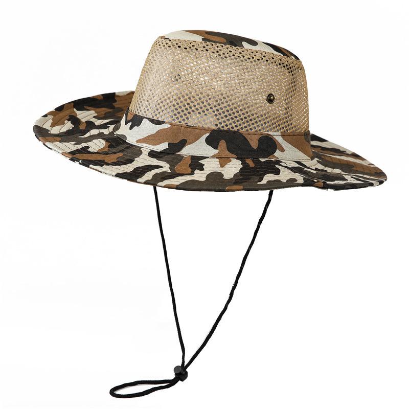 Wide Brim Mesh and Fabric Panama Style Bucket Hat for Outdoor Activities