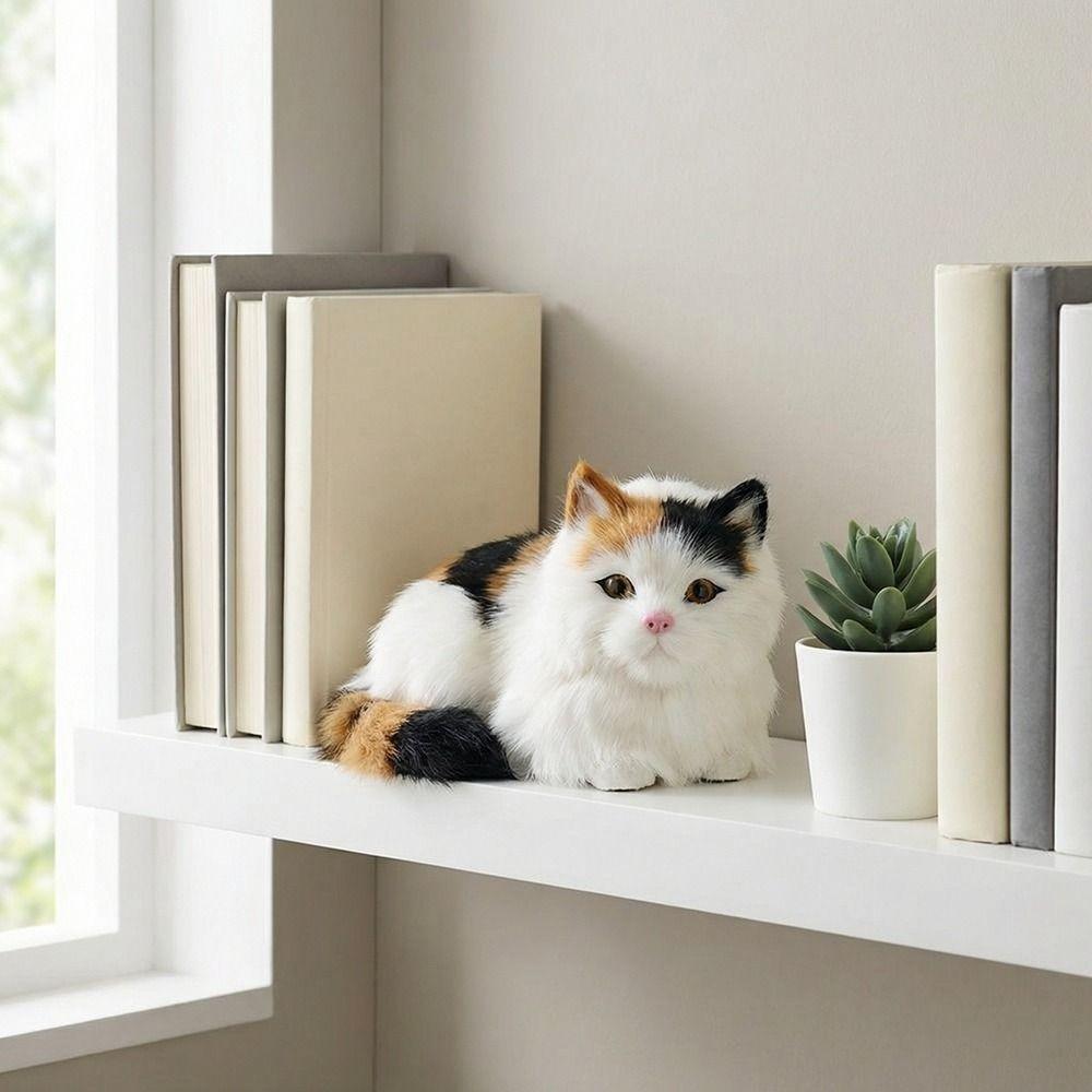 Long Hair Simulation Cat Doll Cartoon Realistic Kitten Decoration Plush Cat Ornaments  Girls