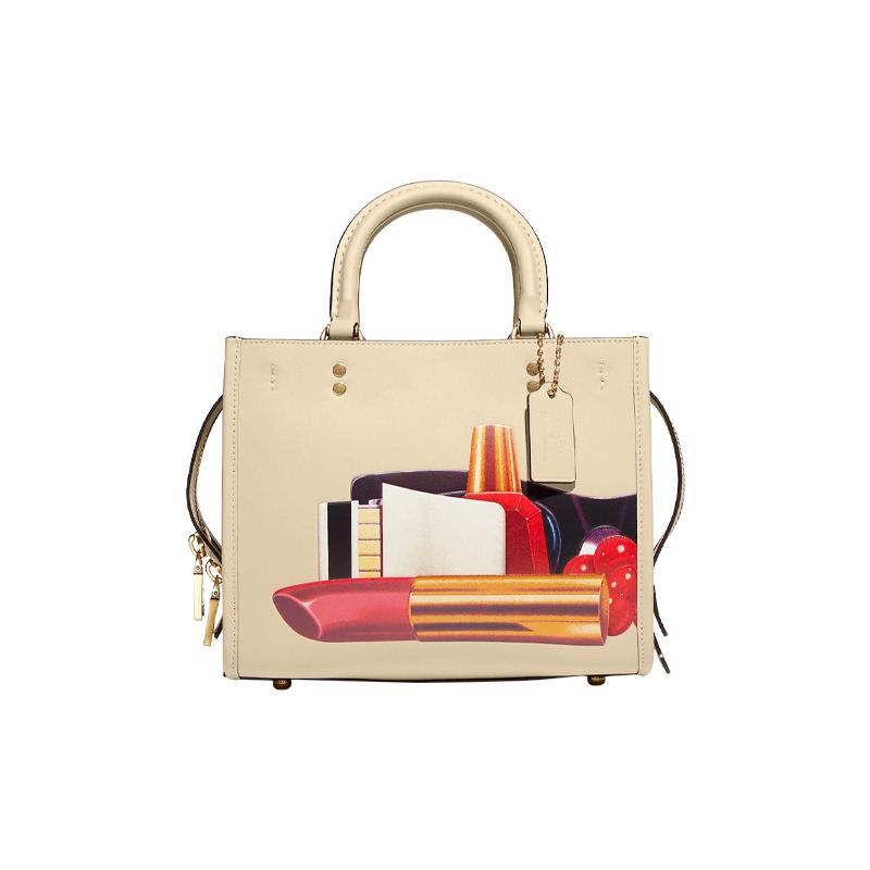 

COACH handbag Tom Wesselmann joint model Rogue 25 lipstick print solid color leather Tote bag Tote bag shopping bag hand shoulder bag medium size білий