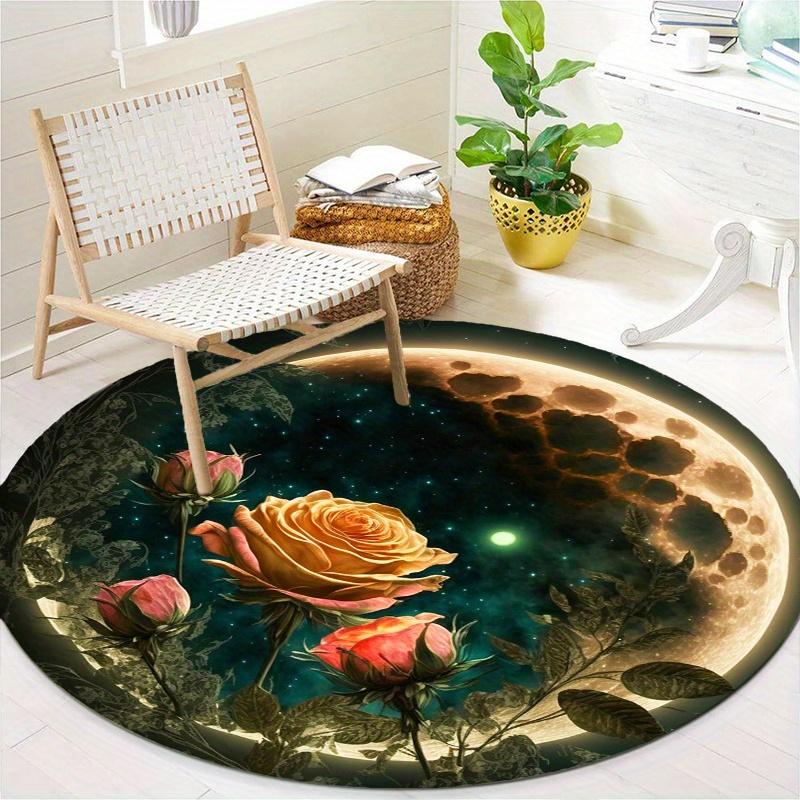 Night Rose Flower Round Rug Nonslip Area Rug Office Chair Mat Carpet For Living Room Bedroom Home Decor