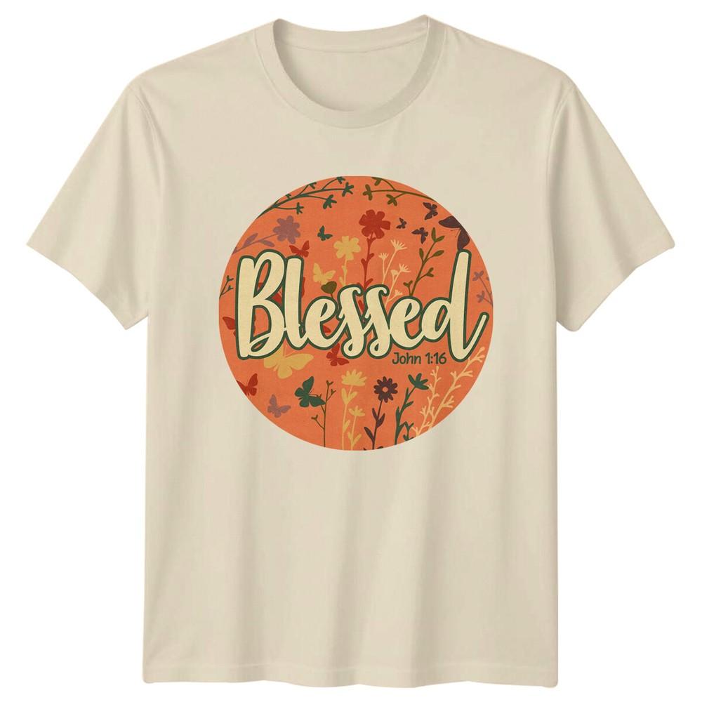 Blessed John 1 16 Christian Floral Butterfly Graphic TShirt Unisex T-Shirt S
