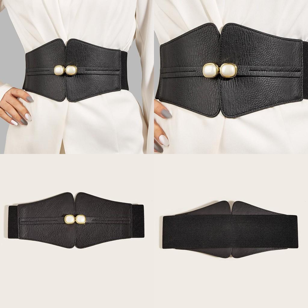 Simulation Fashion Gemstone Decoration Women Black Elastic Belt For Daily Use