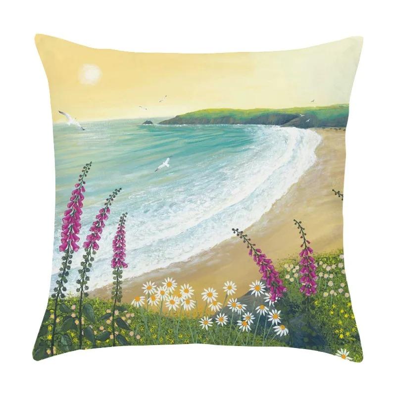 

Автомобиль Гостиная Диван Чехлы Роскошный Домашний Декор Наволочка Ферма Сад Город Морской Пейзаж Печати 45x45cm