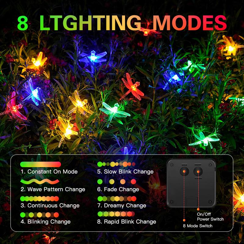 Dragonfly LED Solar String Lights Waterproof Colorful Decorative Lamp Outdoor Garden Balcony Patio Night Landscape Lighting