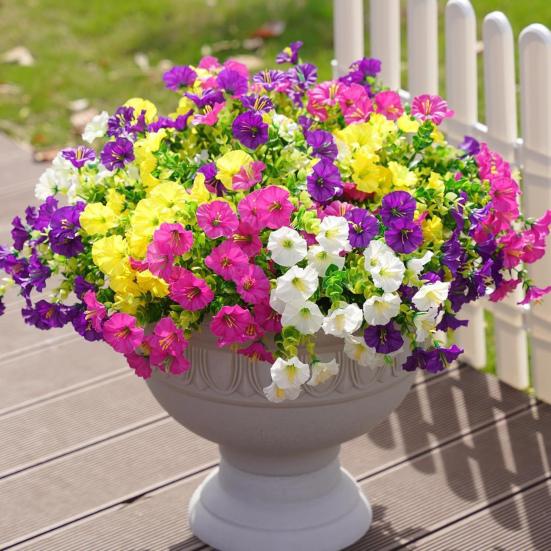 Artificial Morning Glory Flowers for Outdoor UV Resistant Faux Plastic Plants for Home Planter Porch Yard Window Decor