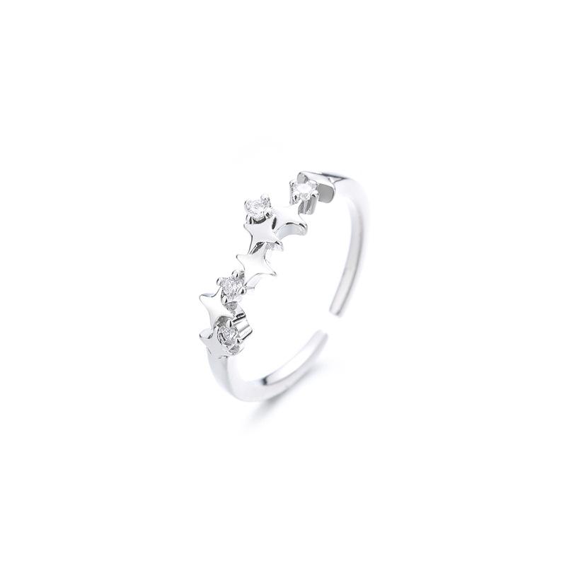 PANJBJ 925 Sterling Silver Four-pointed Star Shining Zircon Ring High-end Personalized Opening Adjustable Jewelry