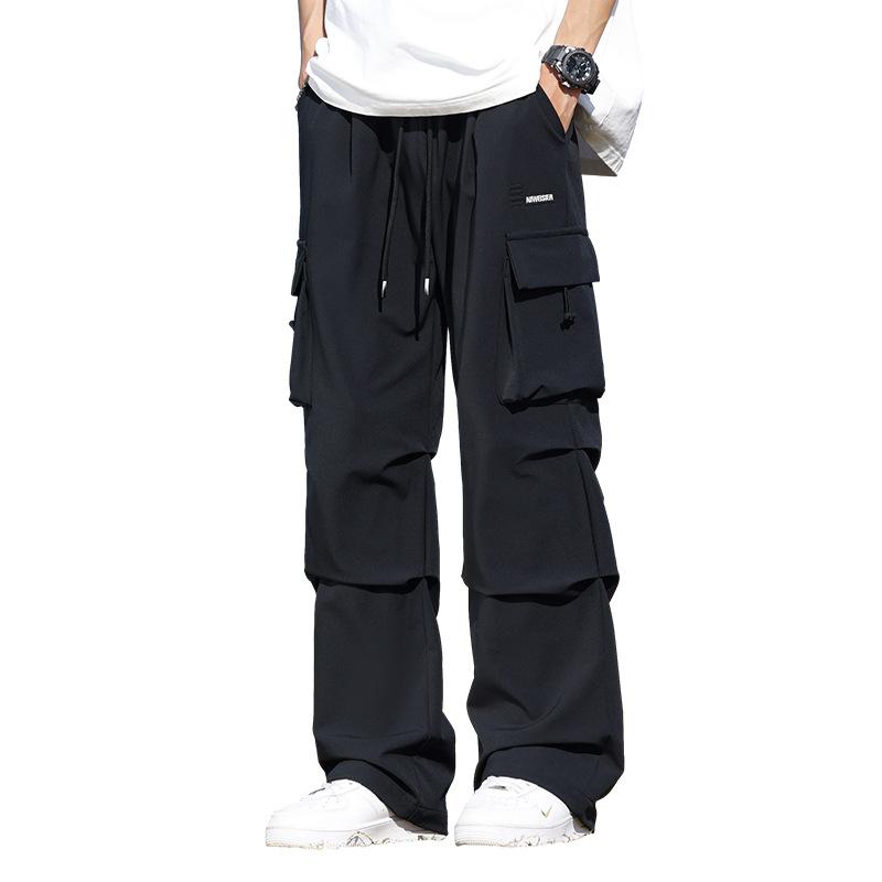 Summer Cargo Pants Men Lightweight Nylon Spandex Ice Silk Cooling Sweatpants Wide Leg Loose Fit Straight Trousers Big Size 8XL