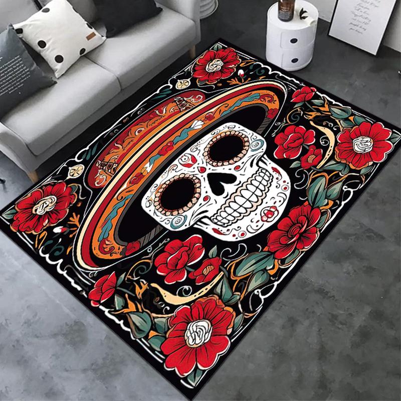 1PC Skull Dark Gothic Pattern printed Carpet Rug for Living Room Bedroom Home Sofa Decoration,Non-slip Floor Mat Floor mat