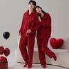Coral Fleece Red Wedding Pajamas Newlywed Couple Suit Autumn And Winter Thickened Flannel Natal Year Loungewear For Men And Women