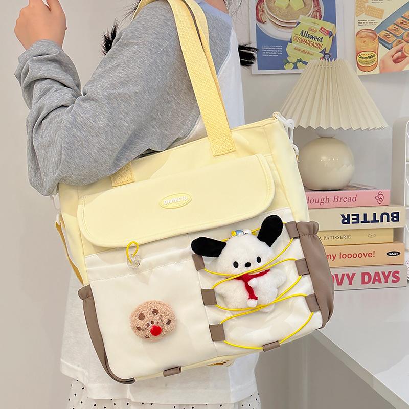 Contrast Color Student Classes Crossbody Bag Large Capacity Water-Repellent Nylon Book Bag Women's Shoulder Bag