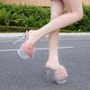 Furry Sexy Thin Stiletto Platform Slide Sandals, Transparent Crystal Heel Women Shoes For Wedding Banquet Formal Dress Occasions WZ-198614-89